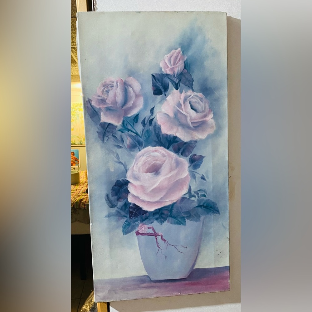 Pink Roses Handpainted Floral Painting Home Decor